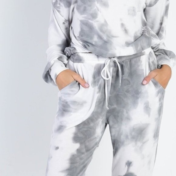 Charcoal Tie-Dye Off-The-Shoulder Top High Waist Pants Set - Picture 3 of 9